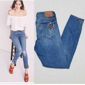 LUCKY Brand Ava Floral Embroidery Skinny Ankle Cropped Jeans